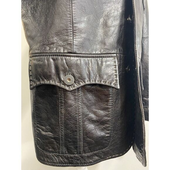 Vintage Mens Faconnable Soft Leather Flight Jacket Coat Black Medium Stitching - Picture 9 of 16